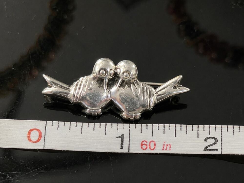 Vintage Mexico Sterling Silver Love Birds Dove Brooch Pin 1.5" 4.84g